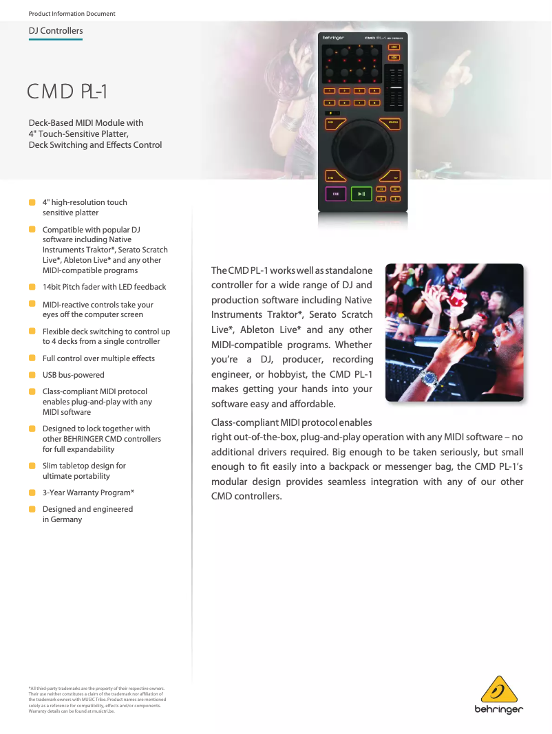 Page 1 de la notice Fiche technique Behringer CMD PL-1