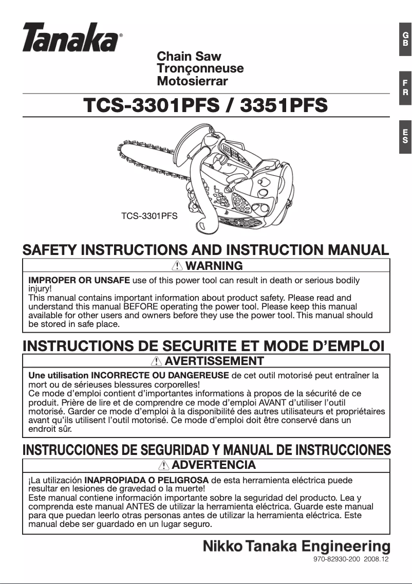Page 1 de la notice Manuel utilisateur Tanaka TCS-3351PFS