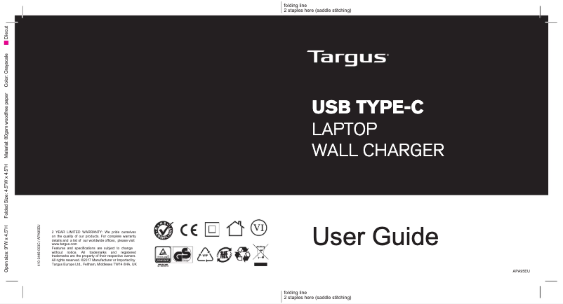 Page 1 de la notice Manuel utilisateur Targus APA95EU