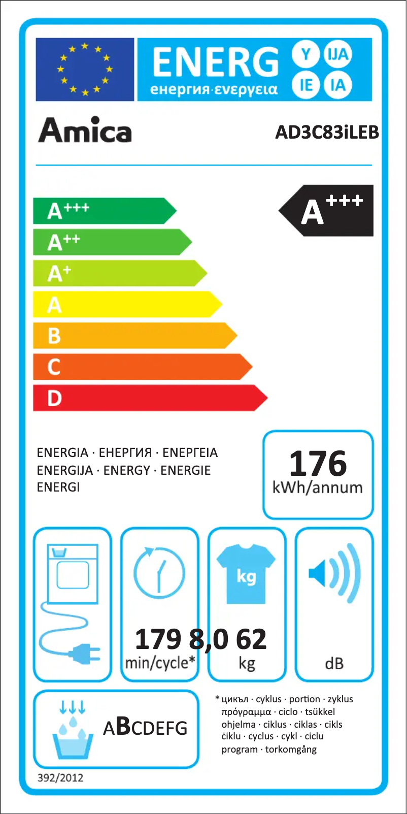 Page n°1 - Label énergétique Amica AD3C83iLEB