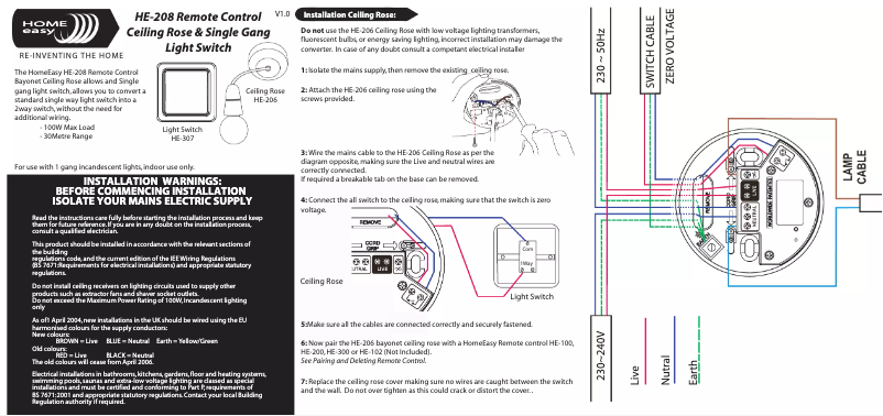 Page 1 de la notice Manuel utilisateur Home Easy HE-208