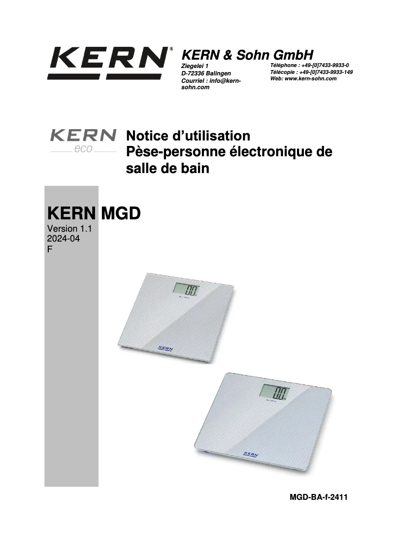Page 1 de la notice Manuel utilisateur Kern MGD 200K-1LS05