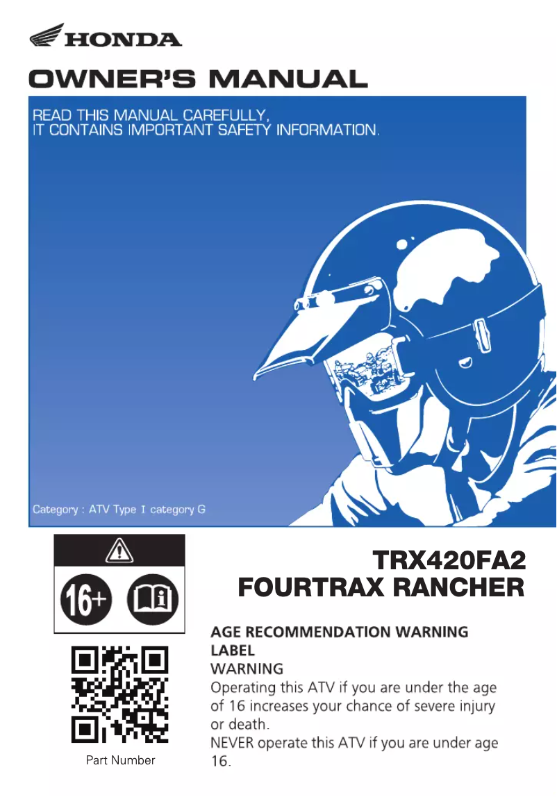First page image of the manual for FourTrax Rancher TRX420FA2 E (2019)