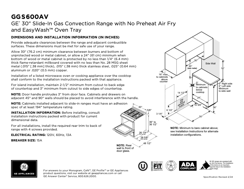 Page 1 de la notice Fiche technique GE GGS600AVDS
