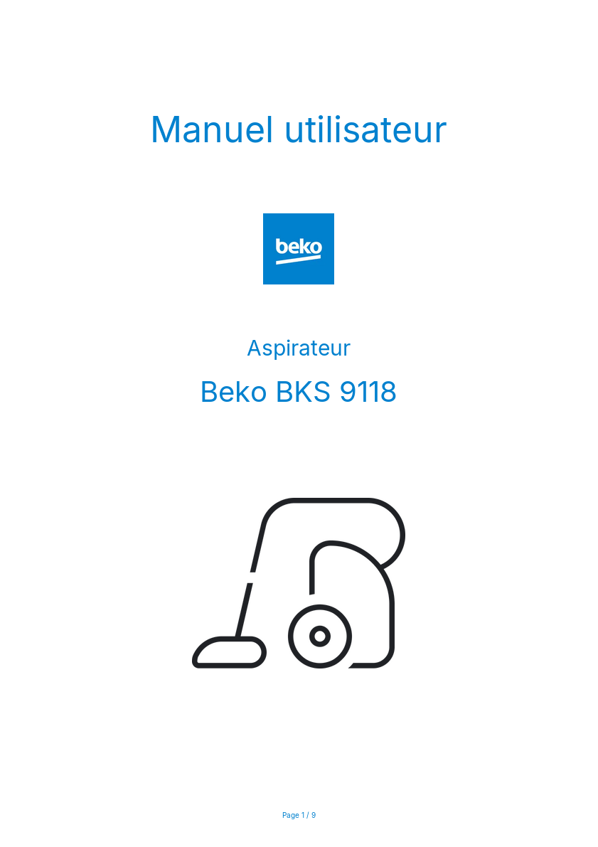 Page n°1 - Manuel utilisateur Beko BKS 9118