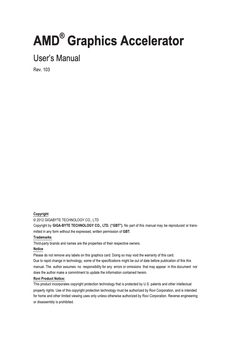 Image de la première page du manuel de l'appareil GV-R929OC-4GD-GA