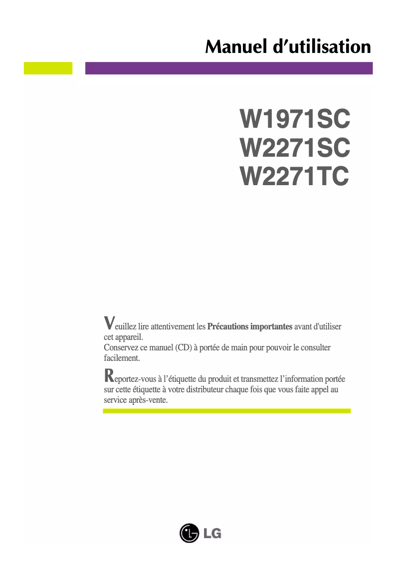 Page n°1 - Manuel utilisateur LG W2271TC