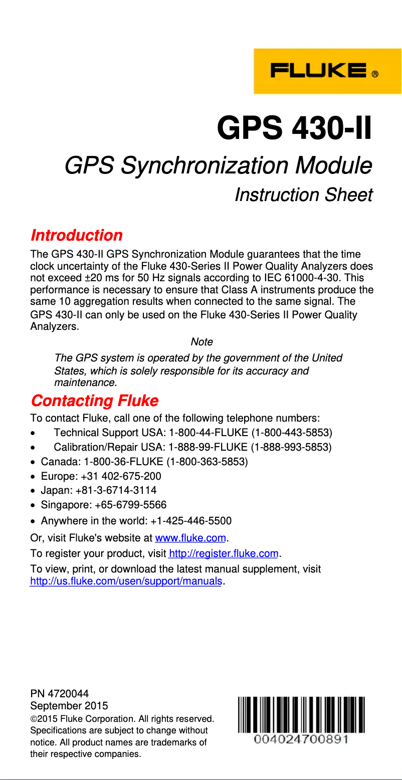 Page 1 of the manual User Manual Fluke GPS 430-II