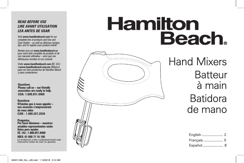 Page 1 de la notice Manuel utilisateur Hamilton Beach 62682