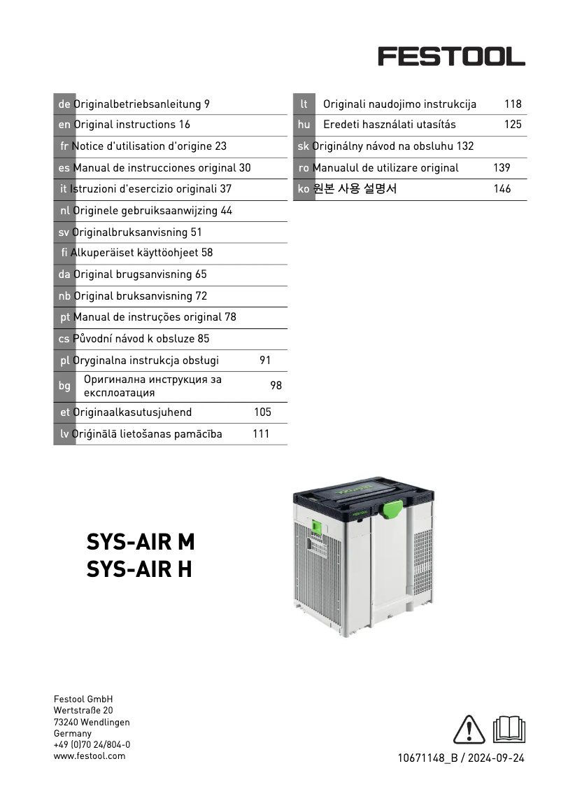 Image de la première page du manuel de l'appareil SYS-AIR M