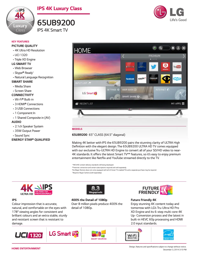 Image de la première page du manuel de l'appareil 65UB9200