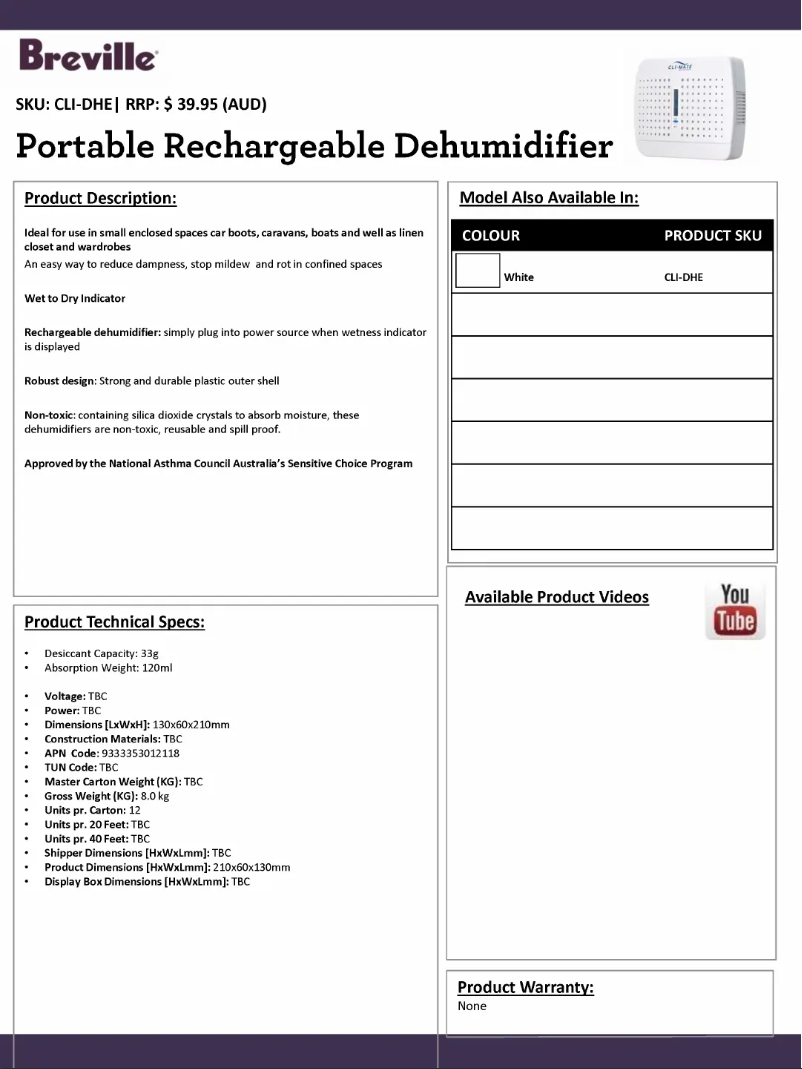 Page n°1 - Fiche technique Cli-mate CLI-DHE