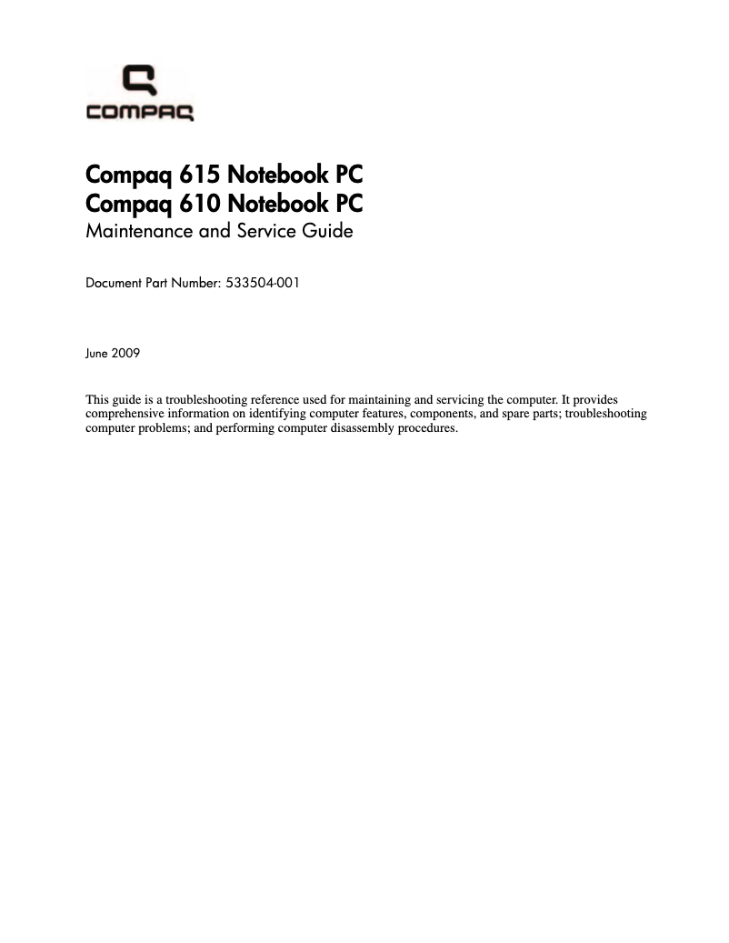 Page 1 de la notice Manuel utilisateur HP Compaq 615