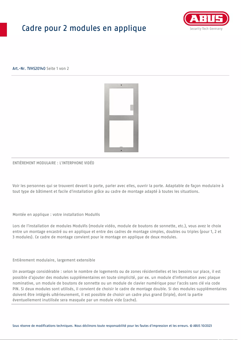 Page n°1 - Fiche technique Abus TVHS20140