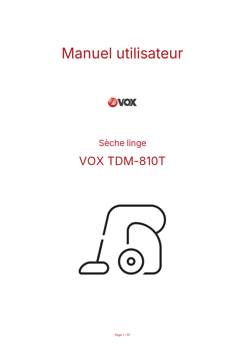 Page n°1 - Manuel utilisateur VOX TDM-810T