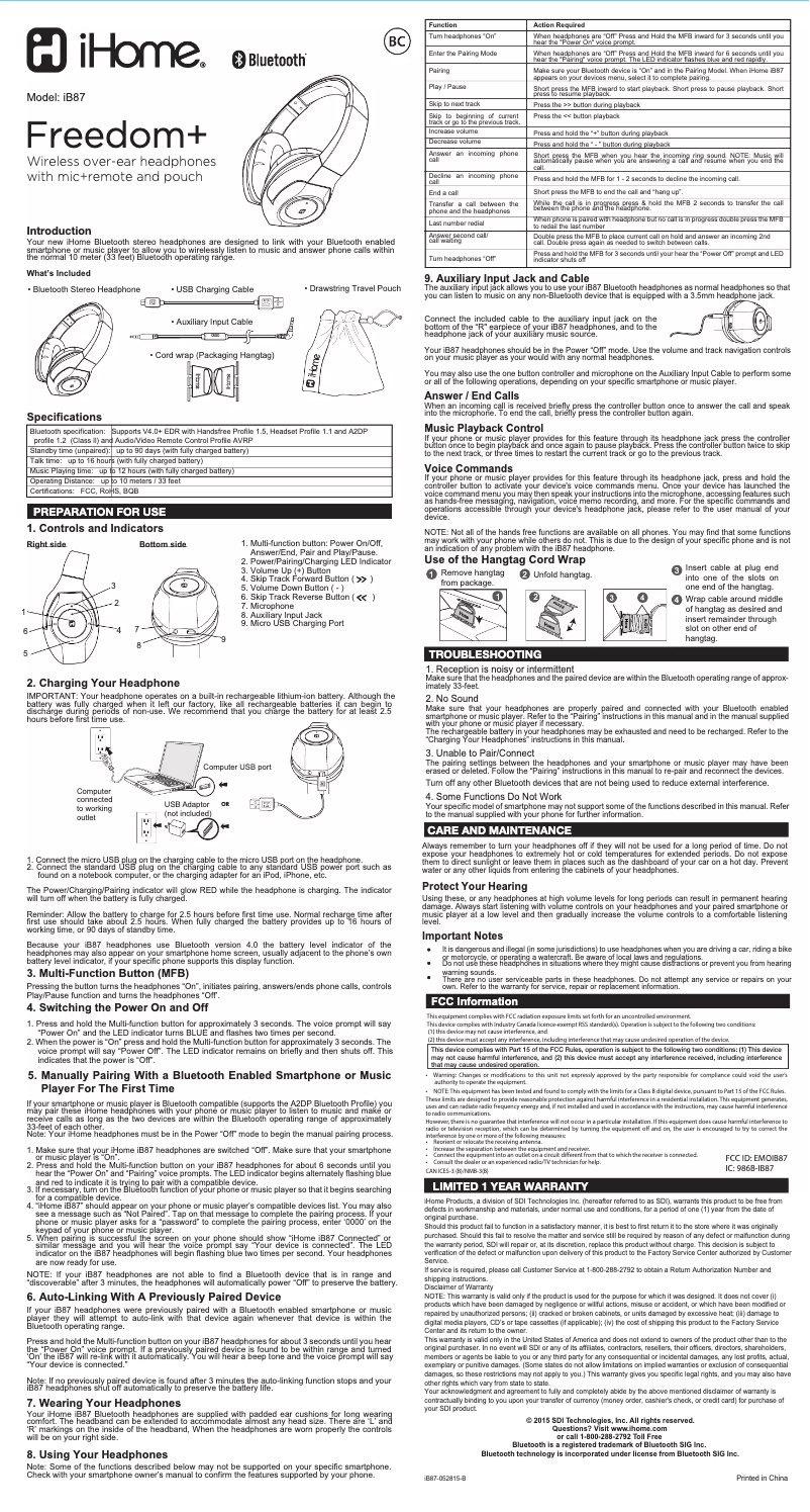 Image de la première page du manuel de l'appareil iB87