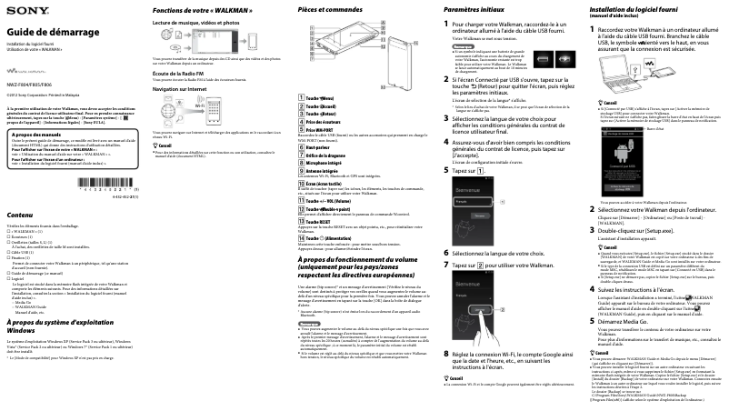 Page 1 de la notice Manuel utilisateur Sony Walkman NWZ-F805