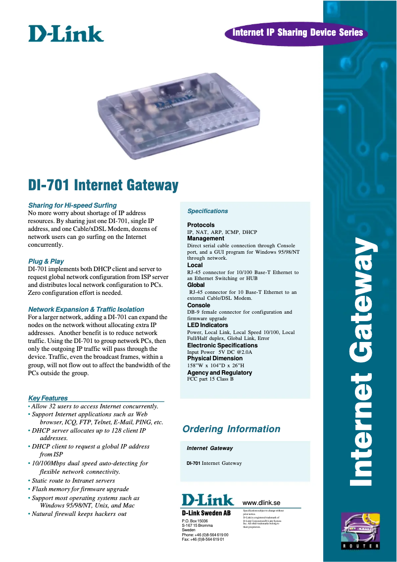 Page n°1 - Fiche technique D-Link DI-701