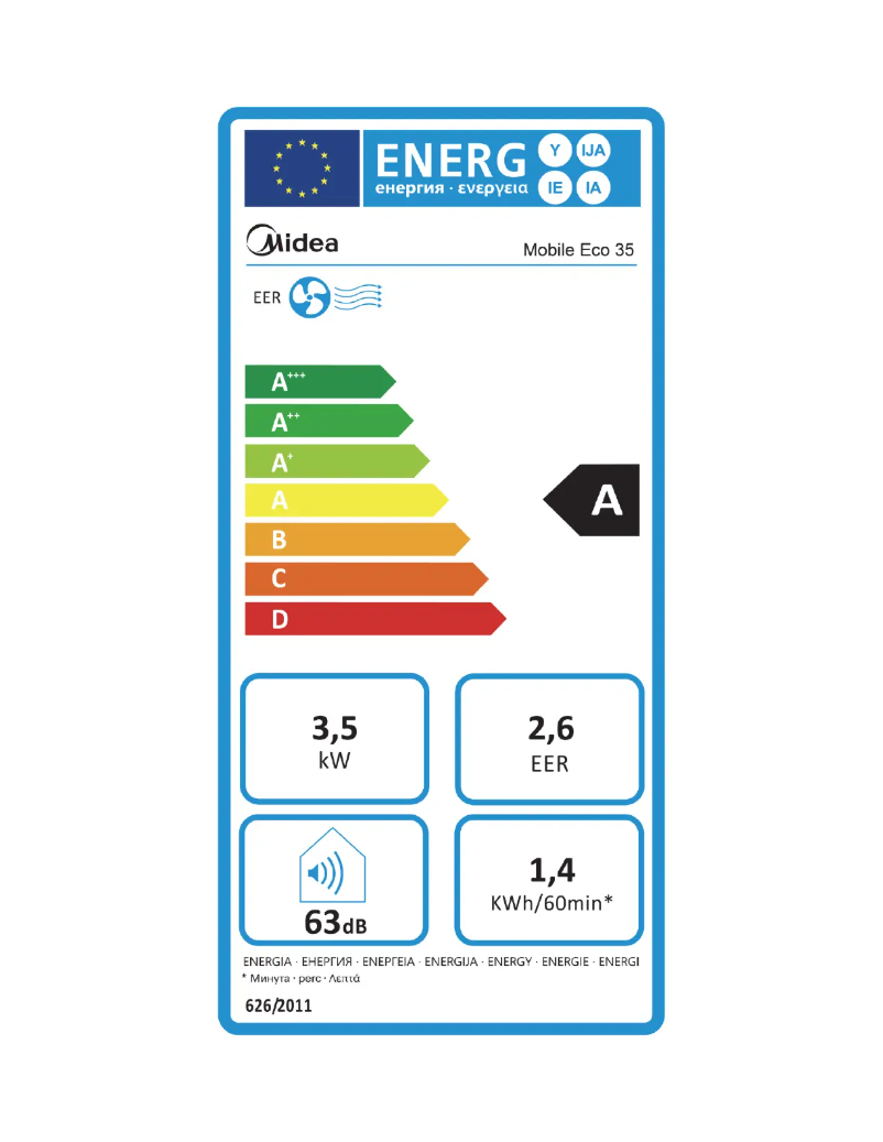 Page 1 de la notice Label énergétique Midea Mobile Eco 35
