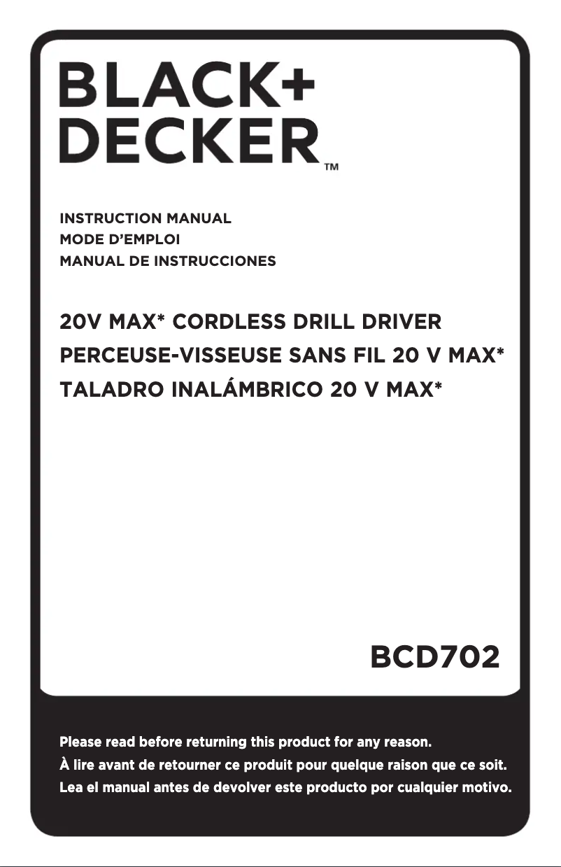 Page 1 de la notice Manuel utilisateur Black & Decker BCD702