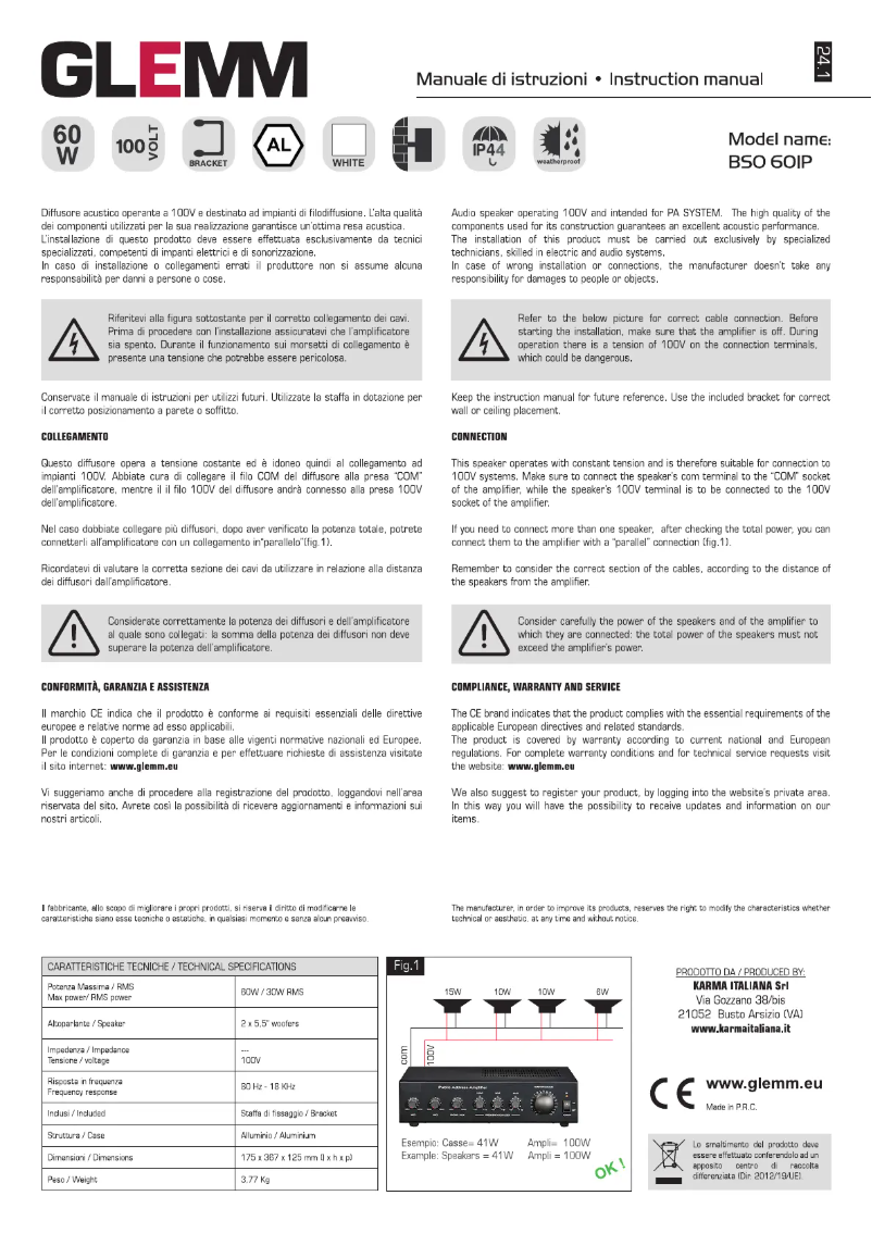 Page 1 de la notice Manuel utilisateur Glemm BSO 60IP