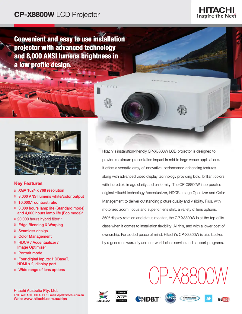 Page 1 de la notice Brochure Hitachi CP-X8800W