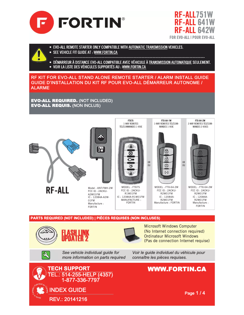 Page 1 de la notice Manuel utilisateur Fortin RF642W