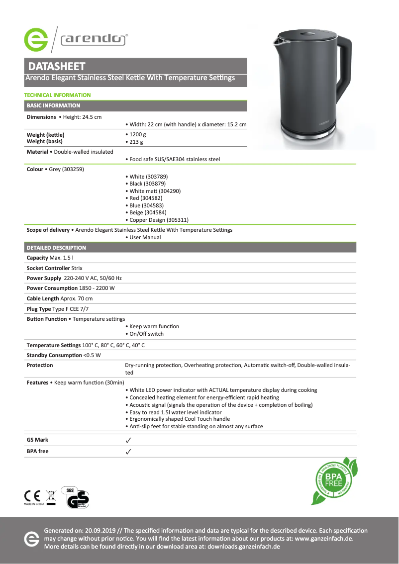 Image de la première page du manuel de l'appareil Elegant 304290