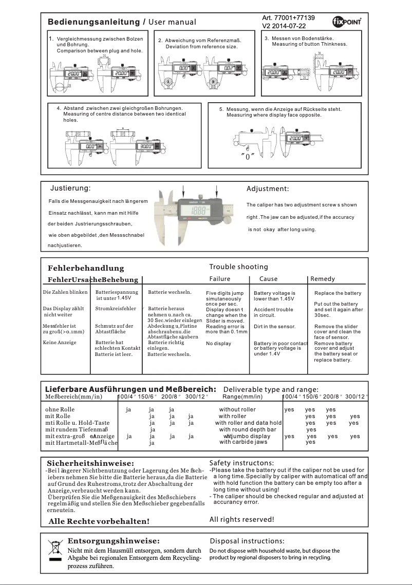 Page 1 de la notice Manuel utilisateur Fixpoint WZ SL 150 D