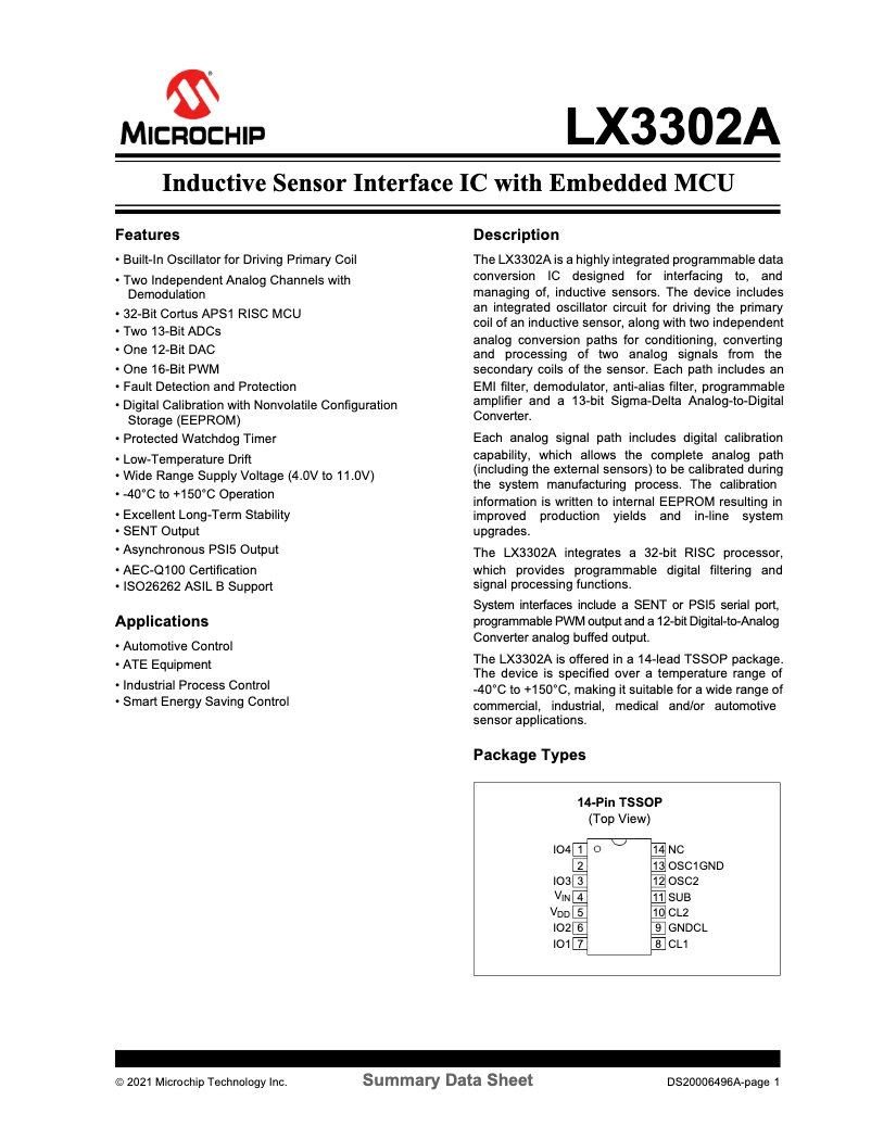 Page 1 de la notice Fiche technique Microchip LX3302A