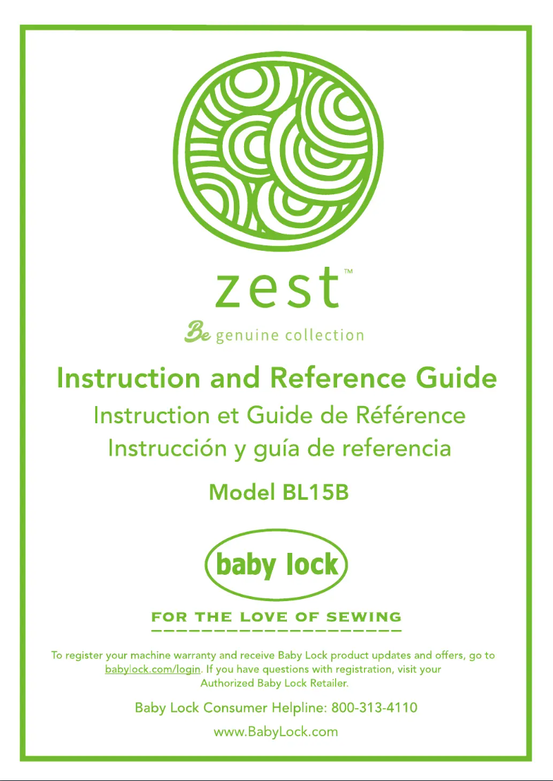 Page 1 de la notice Manuel utilisateur Baby Lock Zest