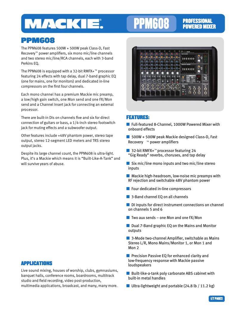 Página 1 del manual Ficha técnica Mackie PPM608