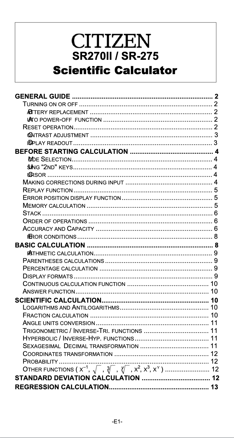 Página 1 del manual Manual de usuario Citizen SR-275