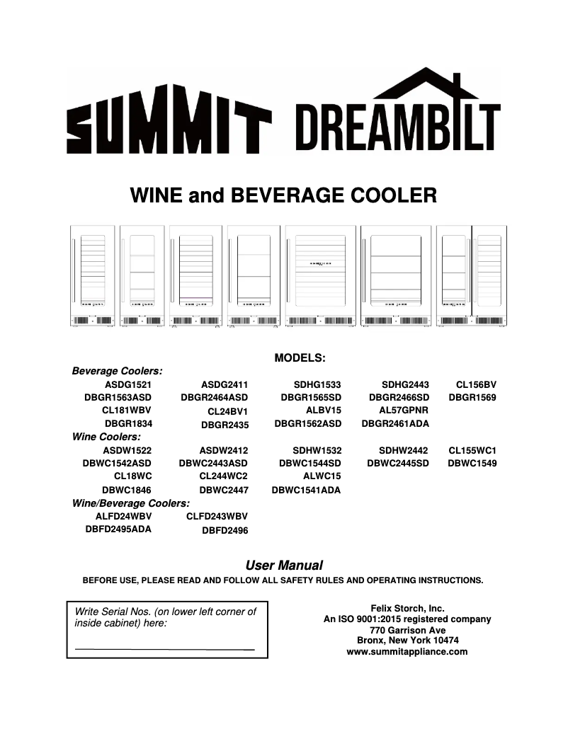 Page n°1 - Manuel utilisateur Summit CL155WC