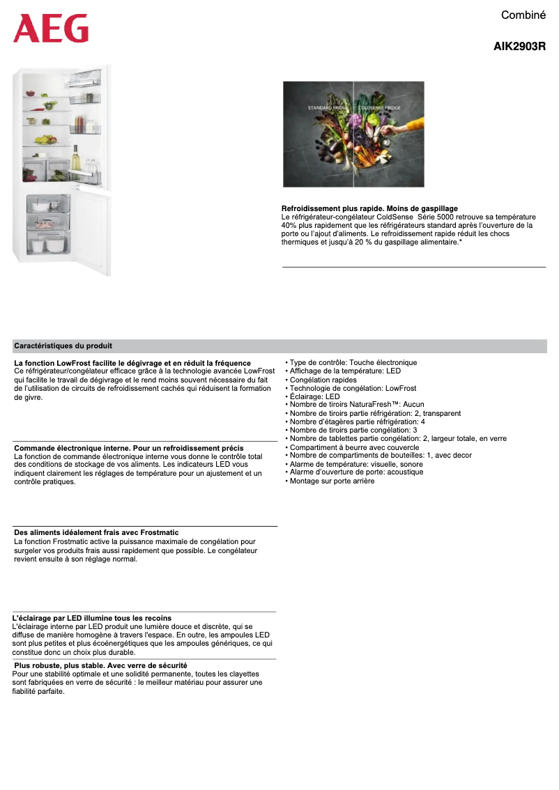 Page 1 de la notice Fiche technique AEG AIK2903R