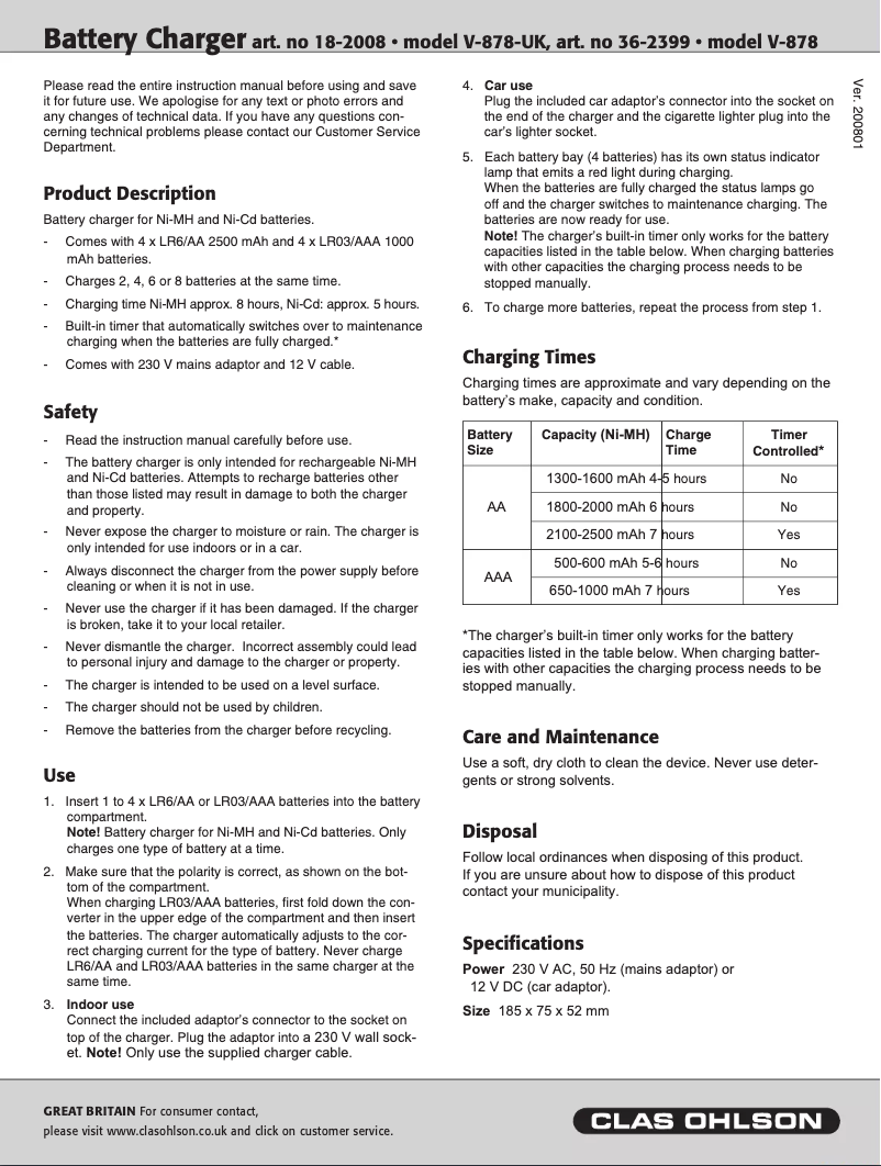 Page 1 de la notice Manuel utilisateur Vanson V-878