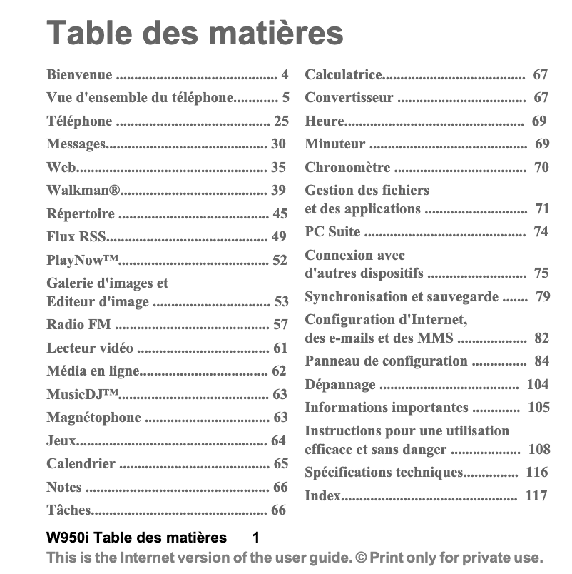 Page n°1 - Manuel utilisateur Sony Ericsson W950i
