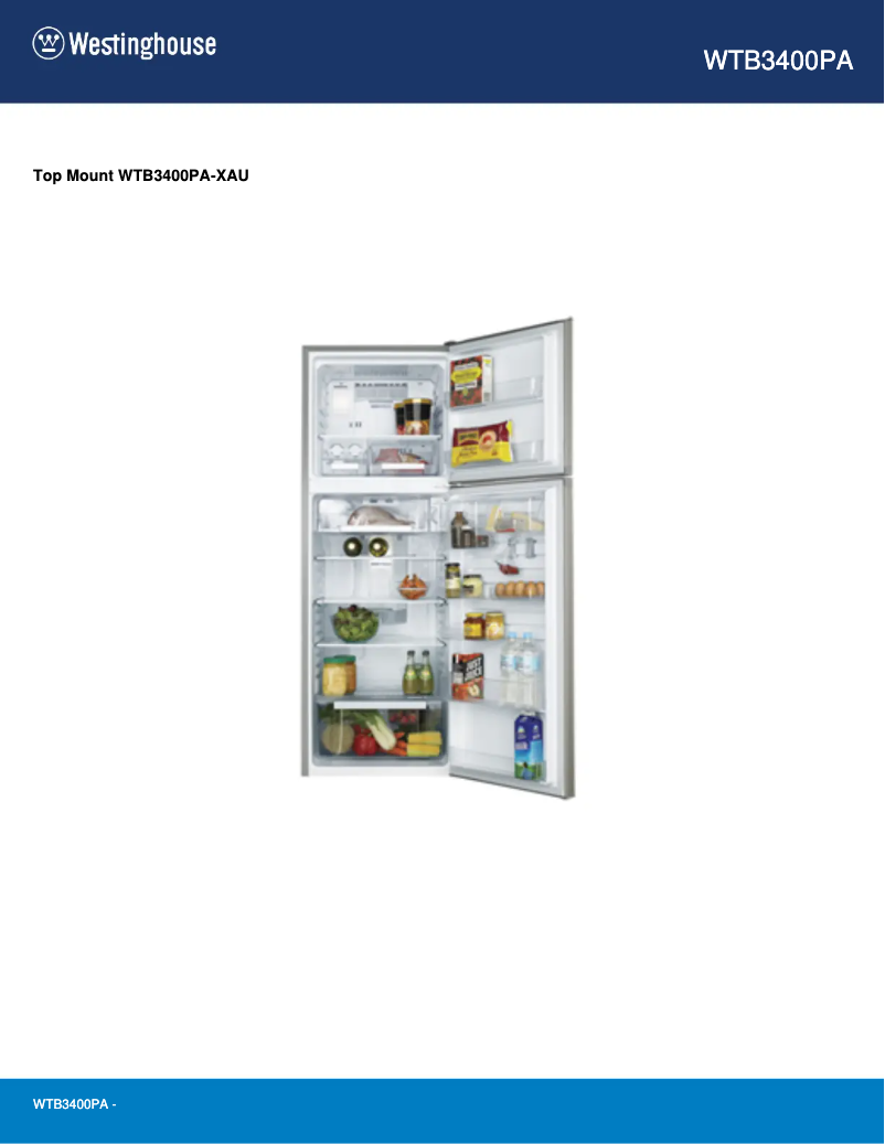 Page 1 de la notice Fiche technique Westinghouse WTB3400PA