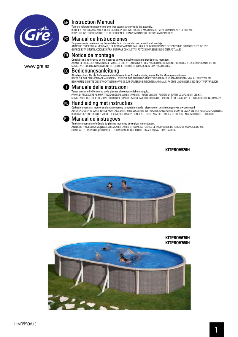 Page 1 de la notice Manuel utilisateur Gre KITPROV520H