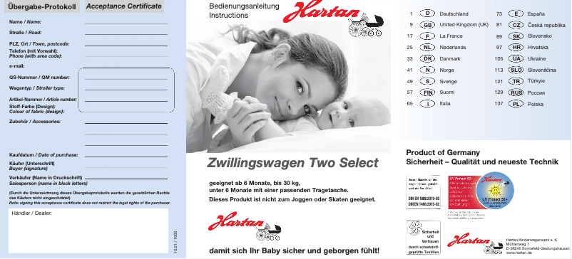 Page 1 de la notice Manuel utilisateur Hartan Two Select