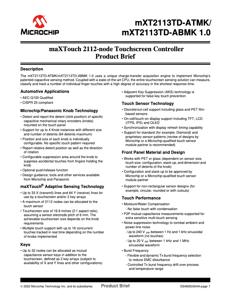 Página 1 del manual Manual de usuario Microchip ATMXT2113TD-MK