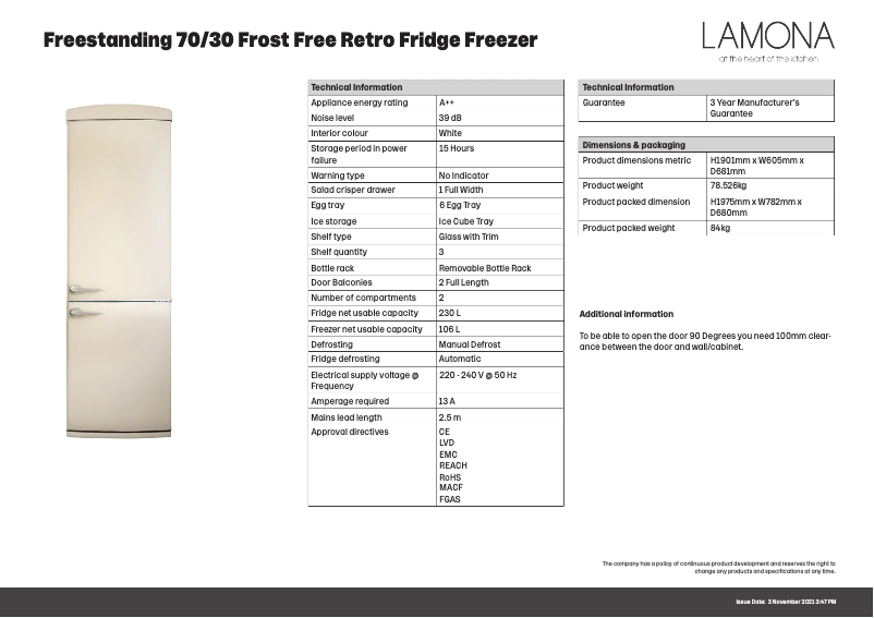 Page n°1 - Fiche technique Lamona FLM6307