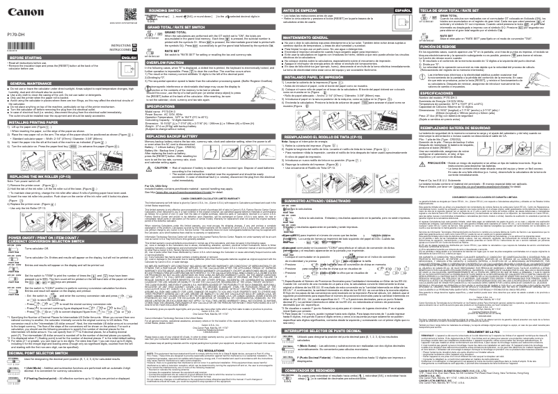 Page 1 de la notice Manuel utilisateur Canon P170-DH-3