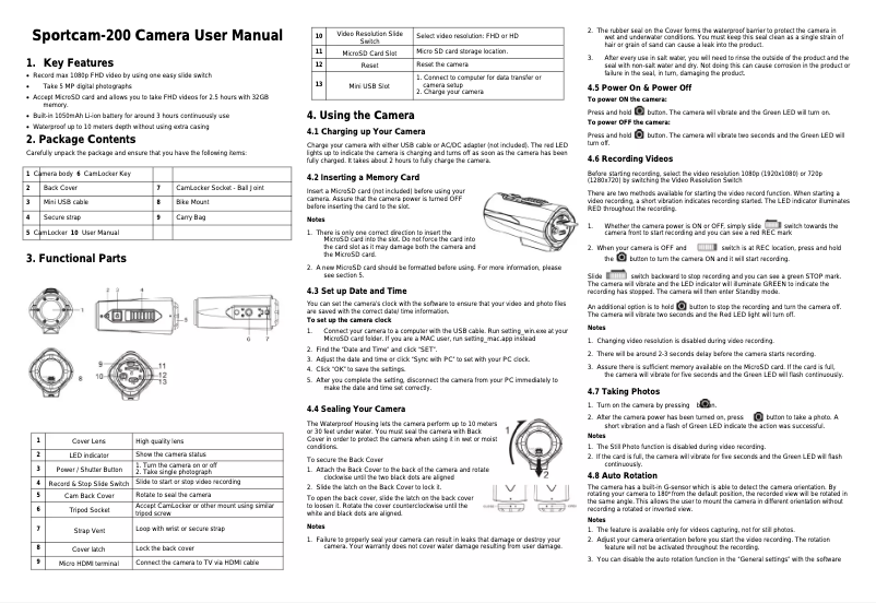 Image de la première page du manuel de l'appareil Sportcam-200