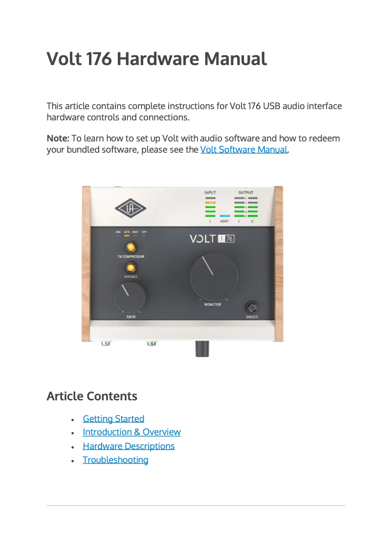 Page n°1 - Manuel utilisateur Universal Audio Volt 176
