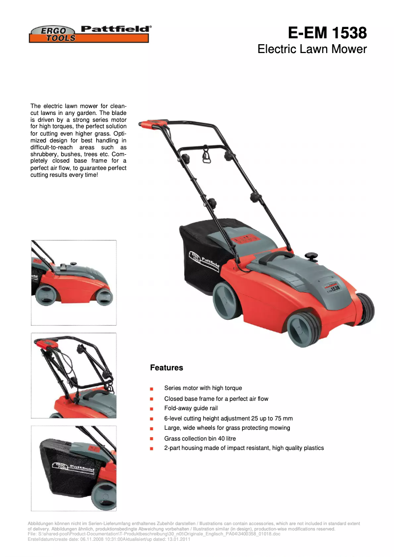 Page 1 de la notice Manuel utilisateur Ergotools Pattfield E-EM 1538