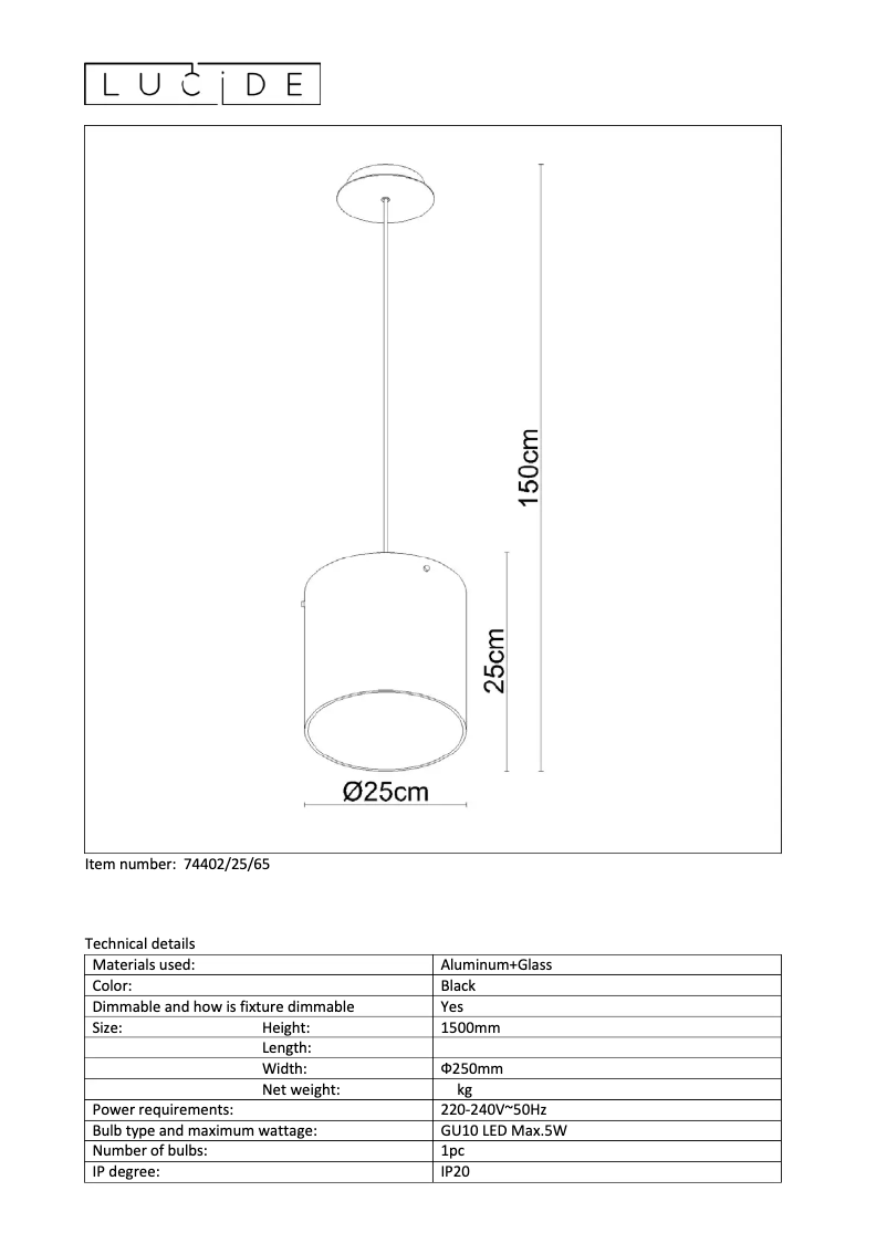 Page 1 de la notice Manuel utilisateur Lucide Owino 74402/25/65