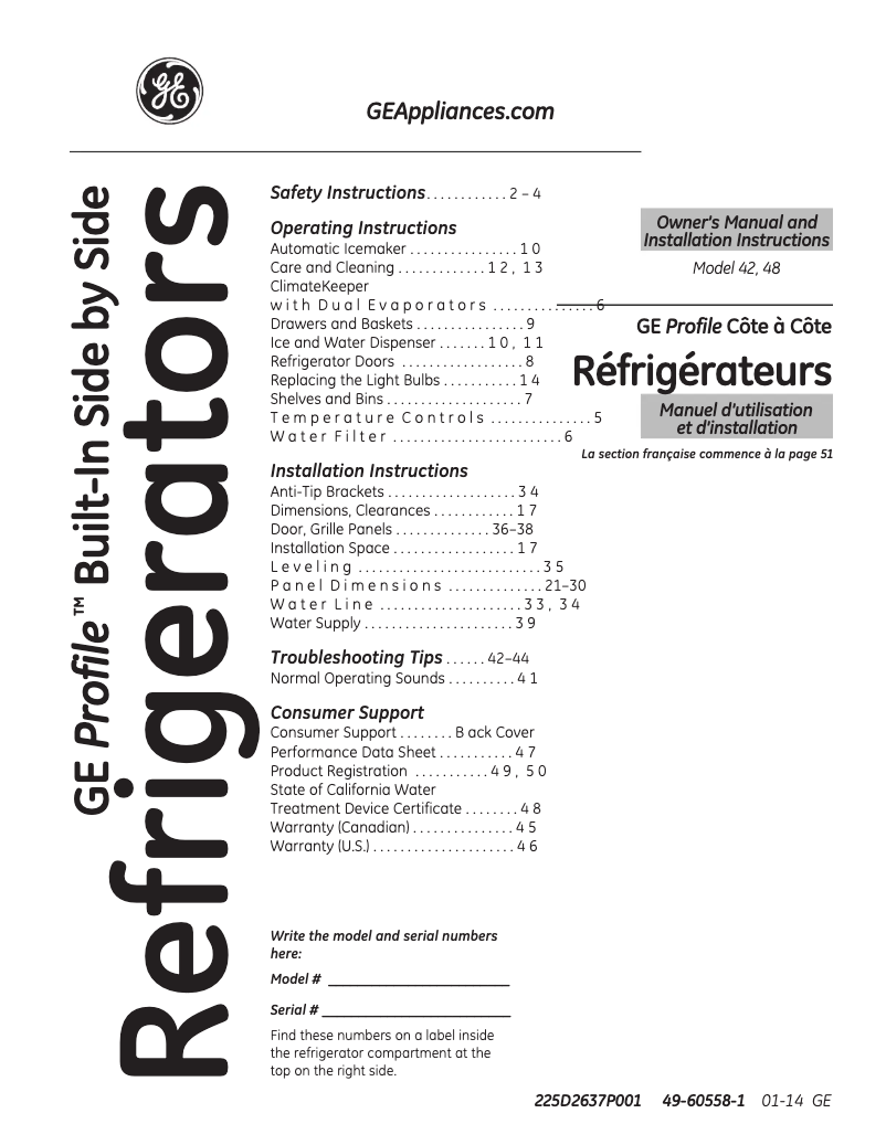 Page 1 of the manual Instruction Manual GE Profile PSB42YPHSV