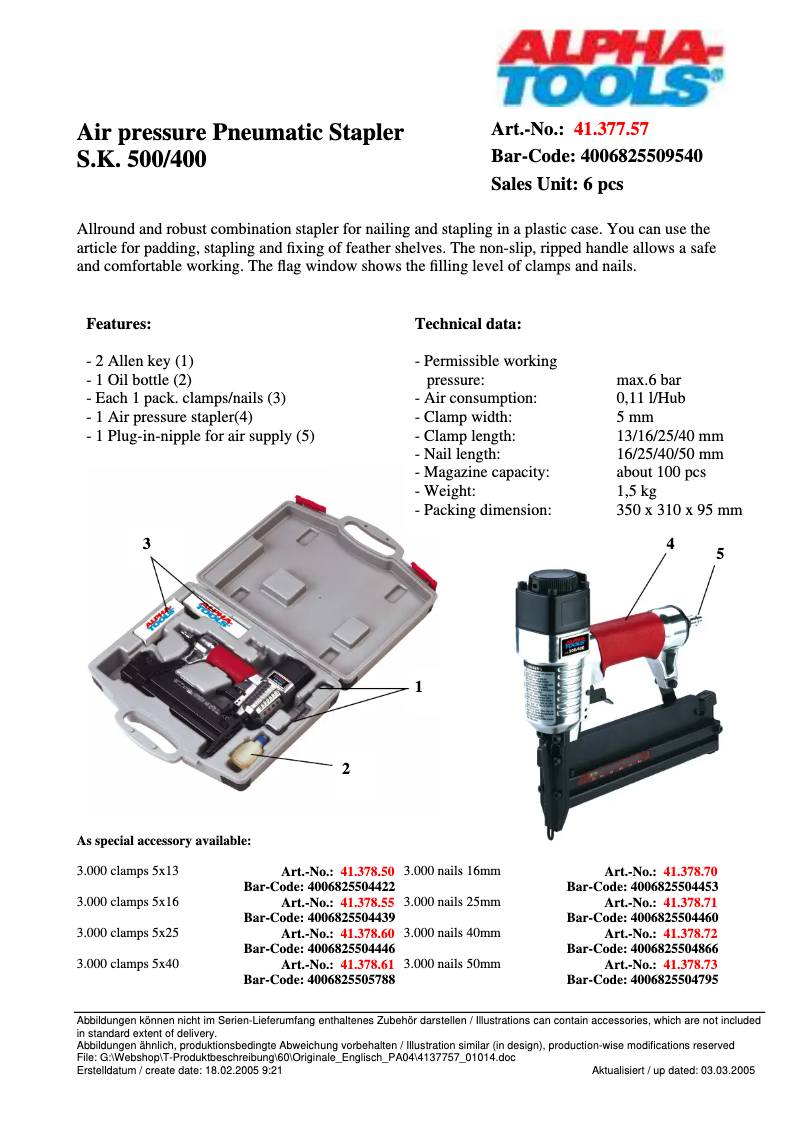 Image de la première page du manuel de l'appareil S.K. 500/400