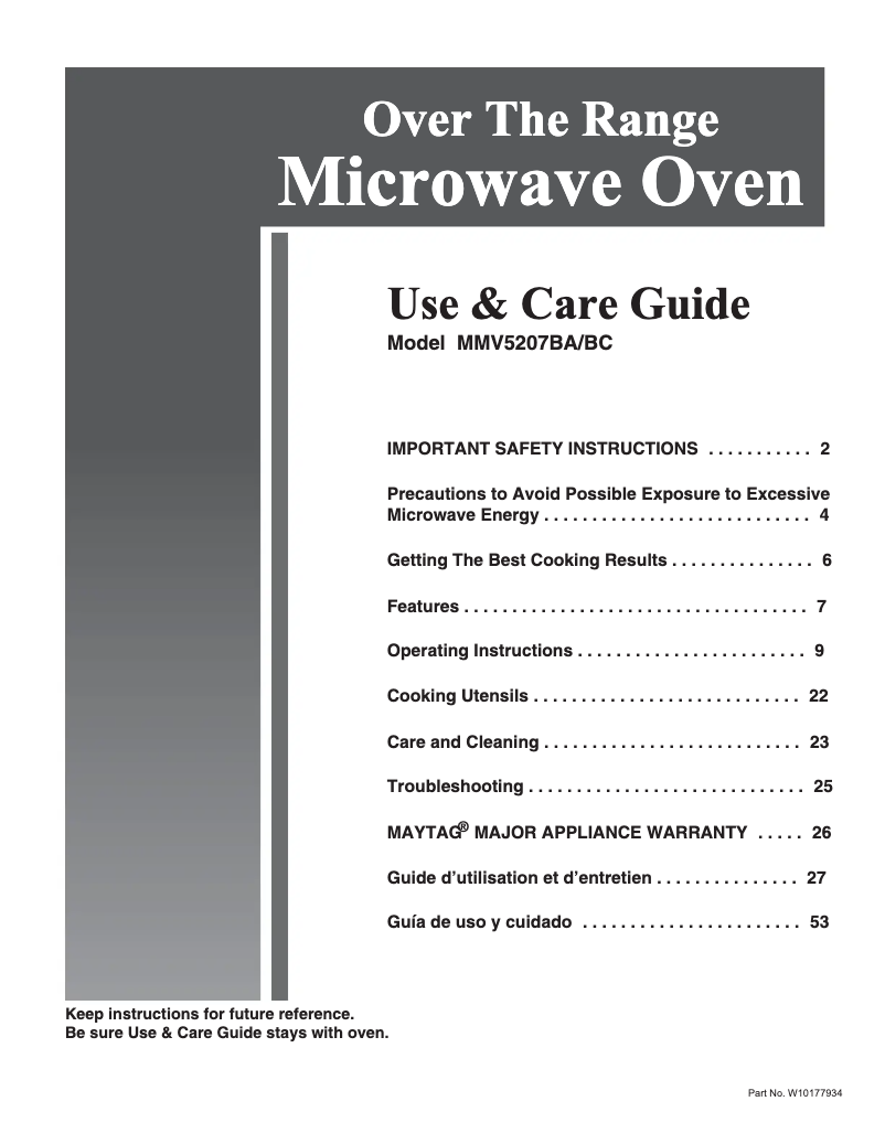 Image de la première page du manuel de l'appareil MMV5207BAW